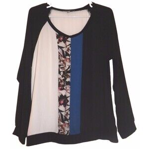 NY Collection Women Blouse Long Sleeves Size L Multicolor 100% Polyester